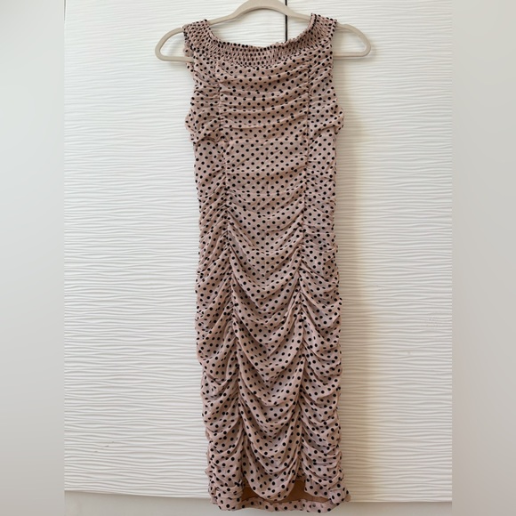 Majorelle ruched bodycon midi polka dot nude dress - Picture 3 of 7